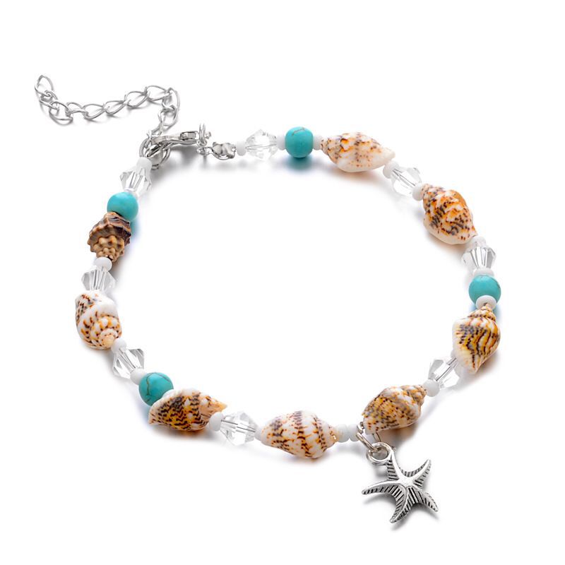 Bohemia Turquoise Summer Beach Pendant Anklet Retro Conch Starfish Beaded Anklet