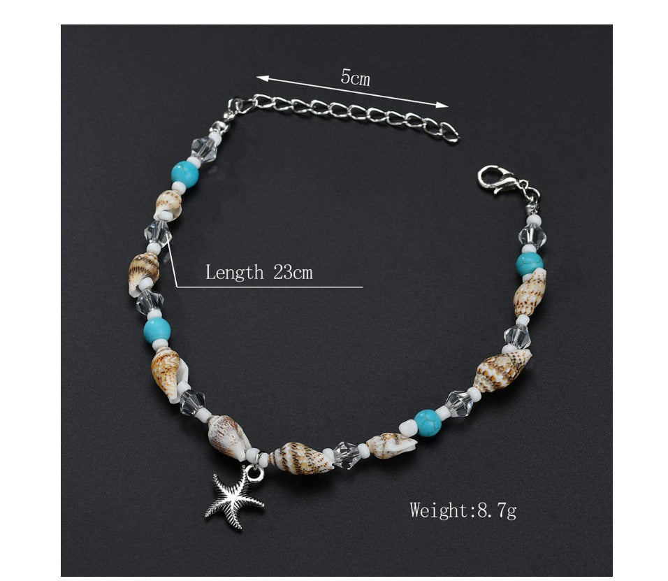 Bohemia Turquoise Summer Beach Pendant Anklet Retro Conch Starfish Beaded Anklet