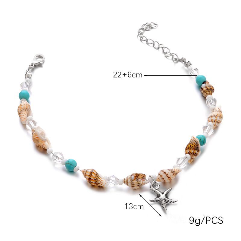 Bohemia Turquoise Summer Beach Pendant Anklet Retro Conch Starfish Beaded Anklet