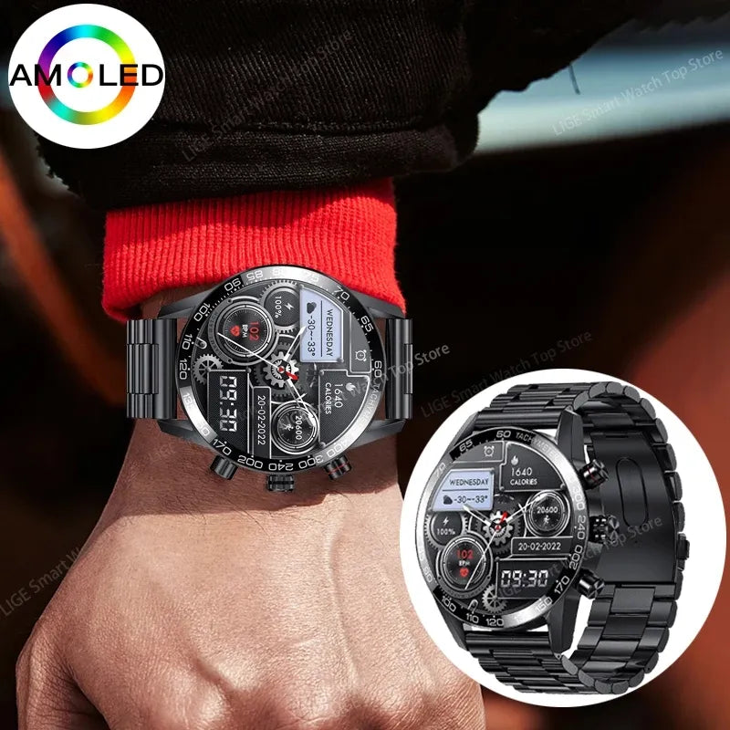 Lige 360 AMOLED HD Screen Watch For Men Smart Watch Bluetooth Calling Smartwatch 2023 Fashion Business Clock New Smartband Man