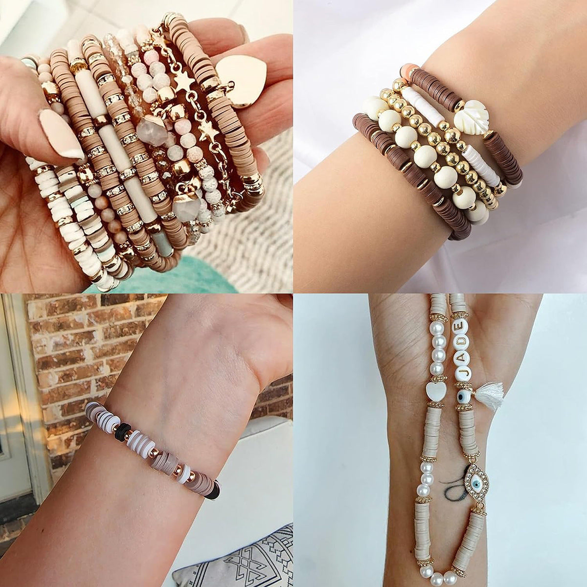 24 Grid Soft Pottery Pieces, Letter Beads, Spacer Beads , Brown Series, High-end DIY Bracelet Production