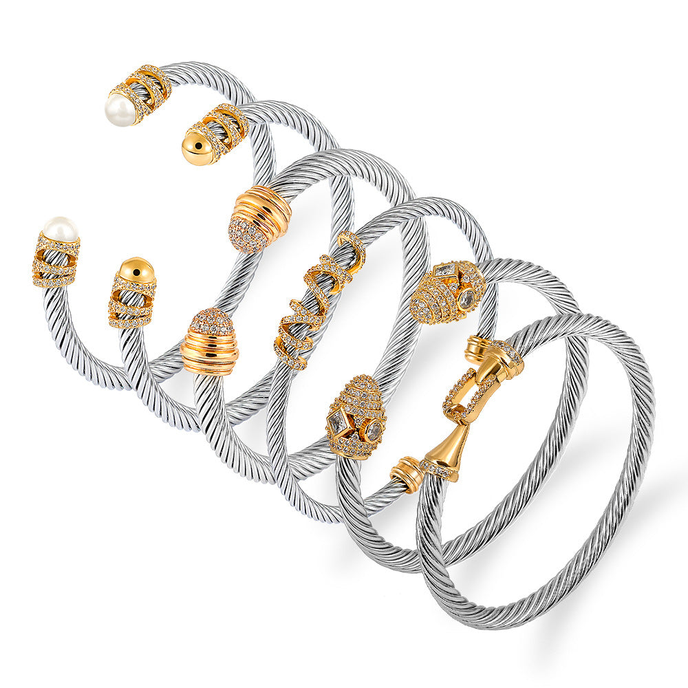 Titanium Steel Twisted Wire Room Gold Opening Bracelet Stainless Steel