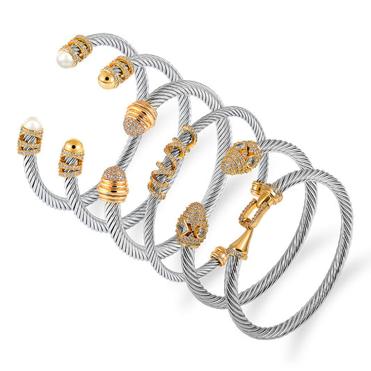 Titanium Steel Twisted Wire Room Gold Opening Bracelet Stainless Steel