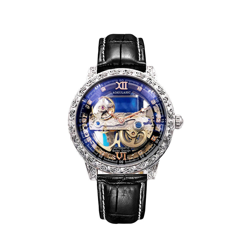 Augustus Fully Automatic Mechanical Watch Business Casual Waterproof Men&#039;s Watch Luminous Leather Hollow