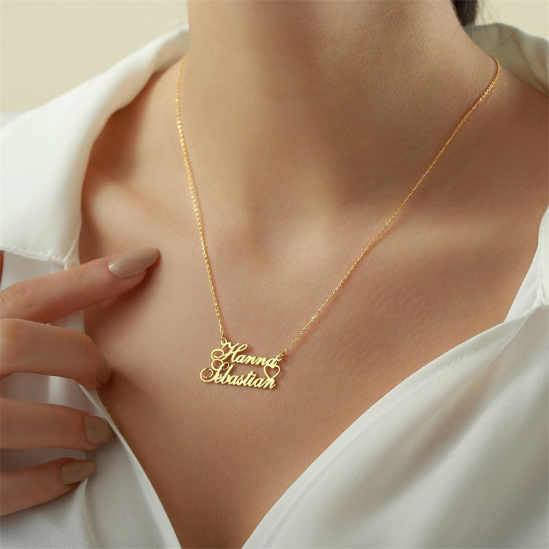 Diy Double Name Letter Necklace Stainless Steel Double Name Necklace