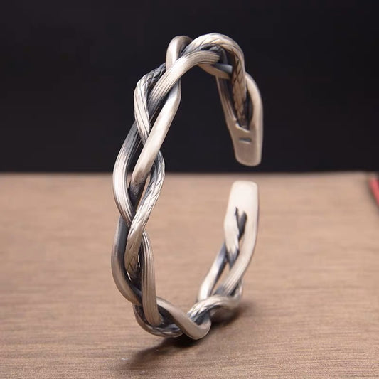 Vintage Thai Silver Woven Twist Bracelet S925 Silver