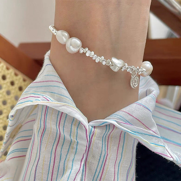 Broken Silver Metal Freshwater Pearl Bracelet Women