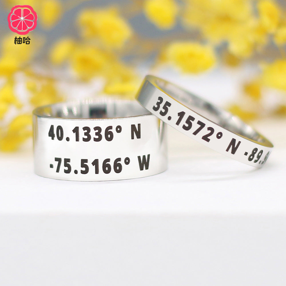 Stainless Steel Ring, Engraving Diy Family Name Coordinate Ring, Christmas Gift