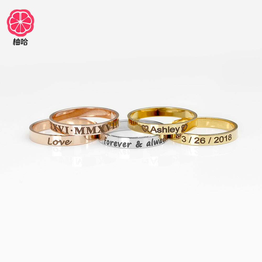 Stainless Steel Ring, Engraving Diy Family Name Coordinate Ring, Christmas Gift