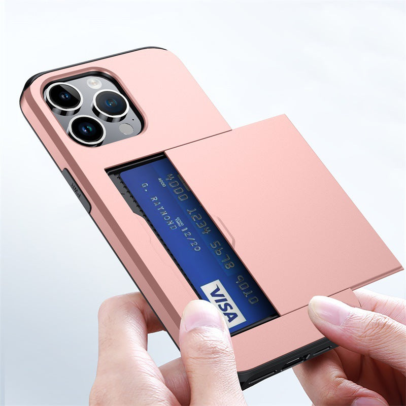 Suitable For IPhone15 Mobile Phone Case, Apple 13ProMax Slide Card, 14Plus Anti-fall Wallet Protective Cover