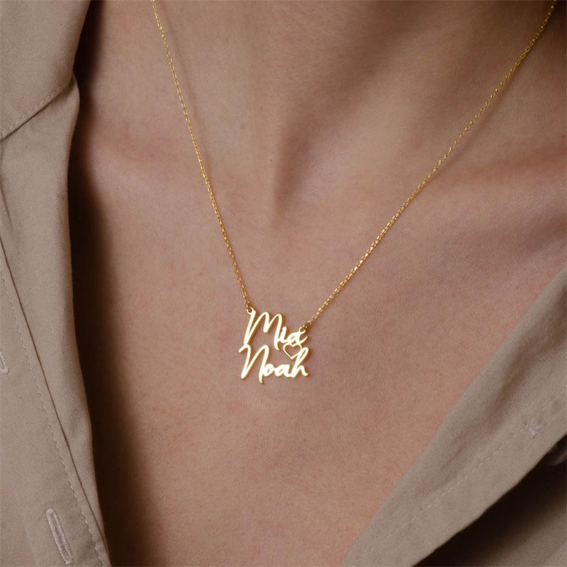 Diy Double Name Letter Necklace Stainless Steel Double Name Necklace