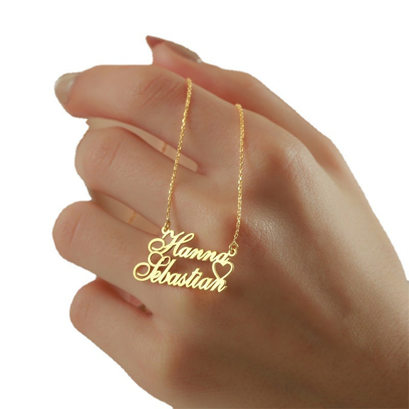 Diy Double Name Letter Necklace Stainless Steel Double Name Necklace